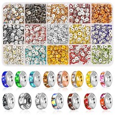 1200 Pieces Rondelle Spacer Beads for Jewelry Making, 6mm Rhinestone Spacer Bead