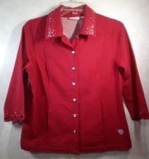 Dream Jeannes By Quacker Factory Jacket Women M Red Embellished 3/4 Sleeve