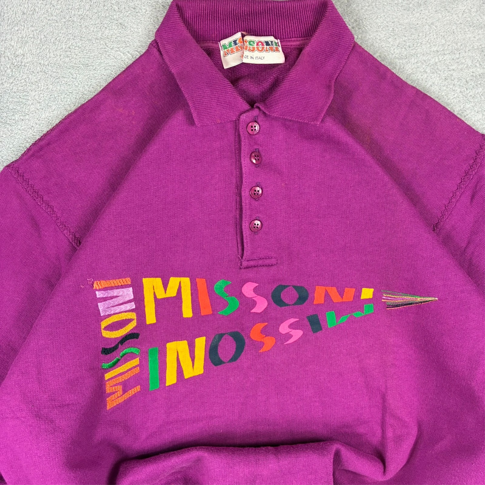 Women's VTG Missoni 1980's Purple Spellout Logo Sz 42 / Medium Button Up Jumper image 4
