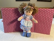 FRANCONIA DECOR CLOTH RAG DOLL, TWISTED BROWN YARN HAIR, REMOVEABLE CLOTHING