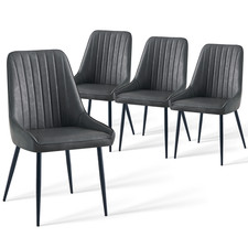 Image of Set of 2/4 Dining Chairs Faux Leather High Backs Padded Seat Dining Room Office