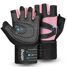ihuan Ventilated Weight Lifting Gym Workout Gloves Full Finger with Wrist Wra...