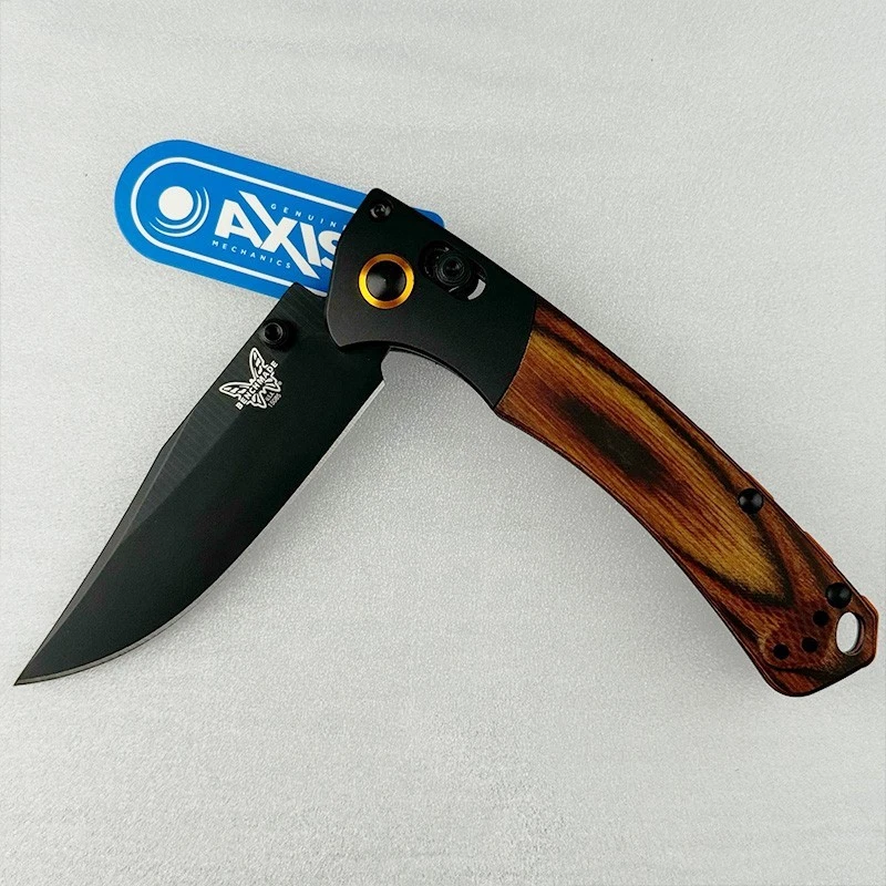 Benchmade Mini Crooked River 15085-cstm 黑色刀片木质手柄折叠刀 — 第 4/4 张图片
