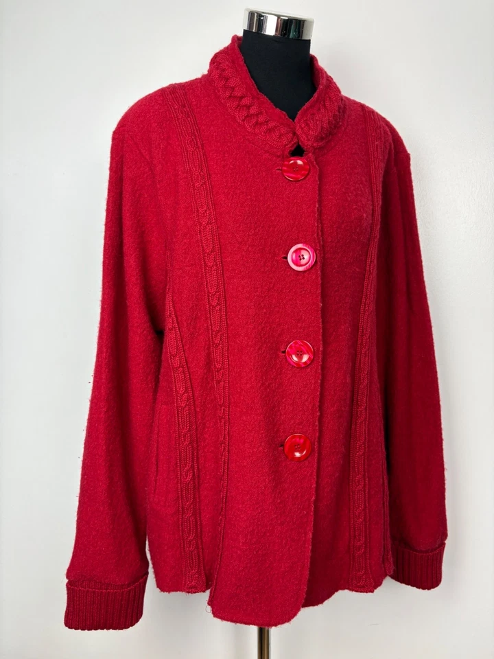 Ladies Pure Boiled Wool Red Festive Cardigan / Jacket Plus Size Christmas - Image 3 of 4