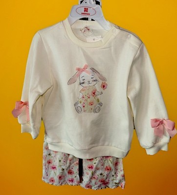 Catimini Girls Size 24 Months 2 Pc Outfit Shirt & Pants Easter Bunny Flowers NWT