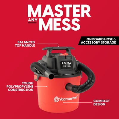 Vacmaster Wet/Dry Vacuum Cleaner, 2.5 Gallon 9kPa Wall Mount with Blower