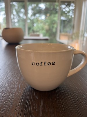 Crate & Barrel  20 oz White Mug Embossed /Stamped w/ TYPEWRITER COFFEE 