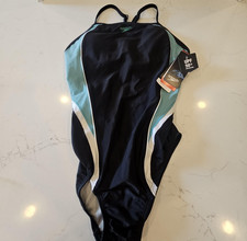 Speedo Swimsuit Womens 8 Black Colorblock One Piece HydroBra Racing Cut UPF 50 