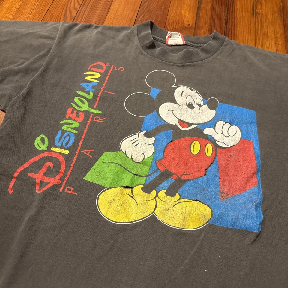 Vtg 90s Disneyland Paris Mickey Graphic T Shirt Faded Black L/XL Distressed - Image 2 of 4