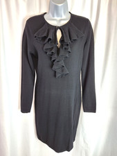 Ralph Lauren Sport Merino Wool Cashmere Blend Black Ruffle Jumper Dress Size M