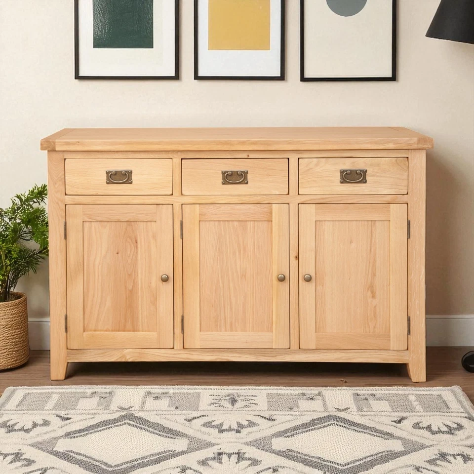 Sideboard Cabinet Cupboard Oak Solid 3 Door 3 Drawer Harrogate Natural Assembled