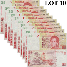 Argentina 20 Pesos ND 2003 P 355c UNC 1/10 Bundle Lot 10 pcs