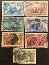 US Stamps #230, 231, 232, 233, 234, 236, 237 Used Set Columbian Expo, SCV $50.20