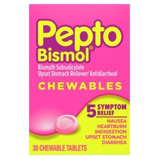 Pepto Bismol Chewable Tablets, Upset Stomach Relief, Nausea Relief, Heartburn Re