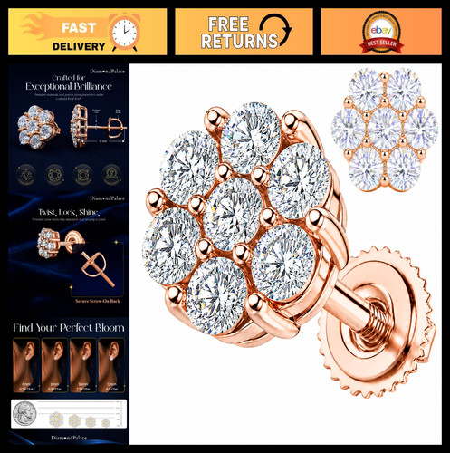 Moissanite Flower Cluster Earrings 925 Sterling Silver Halo Studs D Color VVS1