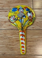 Vintage KIRCHHOF Tin Noisemaker Clown faces Balloons Made In USA 8.25  