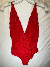 HAH Free People Comin' In Haht Red Lace Bodysuit Womens Lingerie in Siren Red XS
