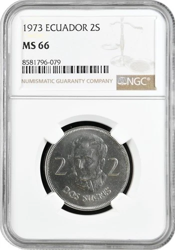 Ecuador 2 sucres 1973, NGC MS66, "República del Ecuador (1919 - 1987)"