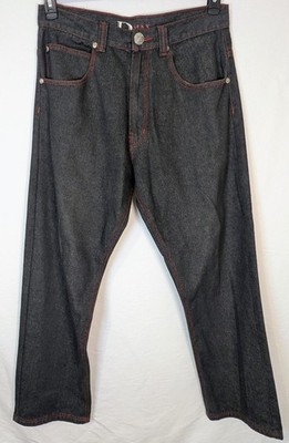 D-Max Mens Black Denim Jeans Red Contrast Stitch Y2K Streetwear 36x34