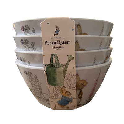 Beatrix Potter Peter Rabbit Melamine 6'' Cereal Soup Bowls Set of 4 Easter NEW