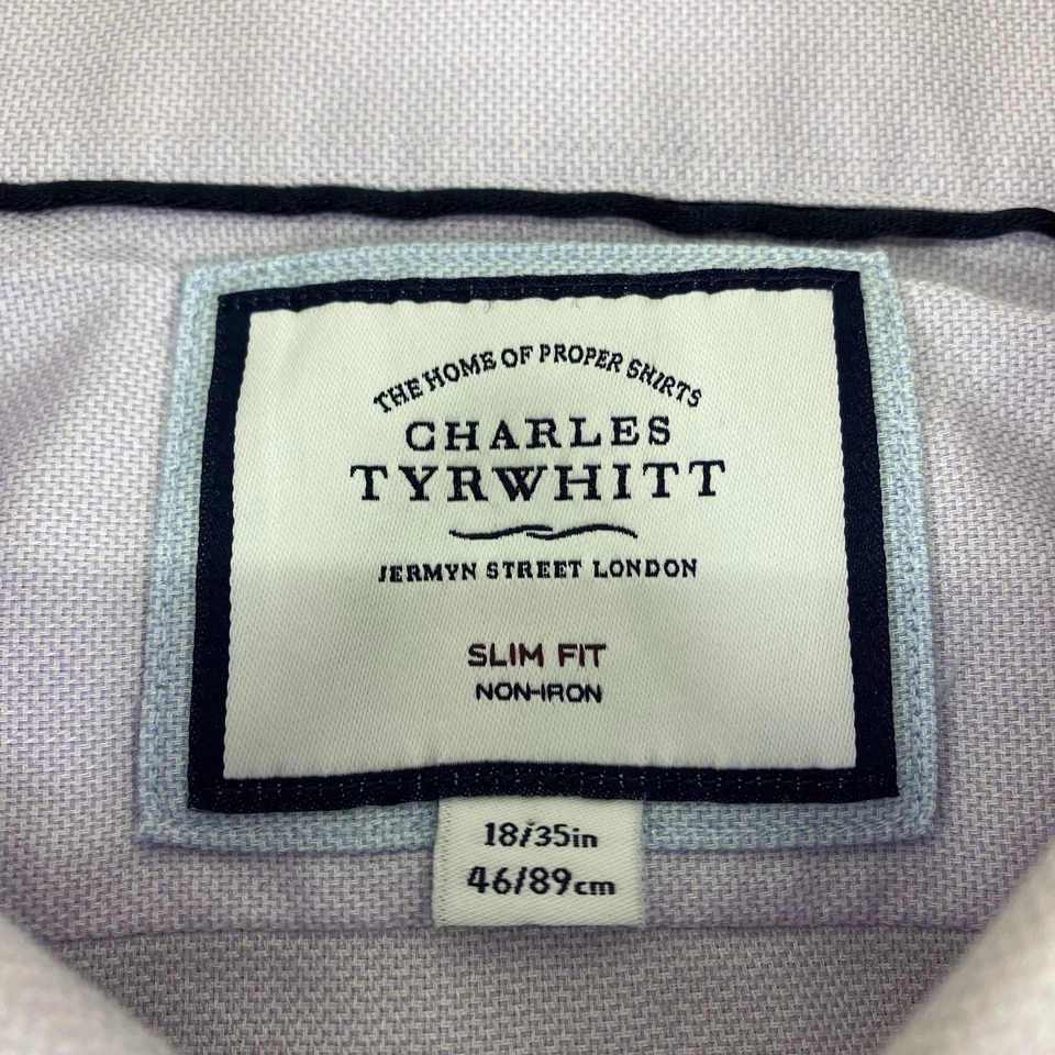 Camisa larga de algodón sin hierro Charles Tyrwhitt para hombre púrpura claro ajuste ceñido 18/30 Foto 4 de 4