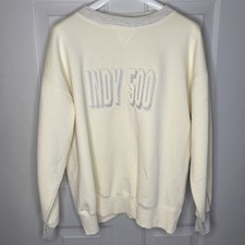 Vintage Velva Sheen Indy 500 Sweatshirt XL Made USA Cream Crewneck Racing 80s