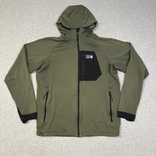 mountain hardwear power grid hoody mens xl green polartec waffle knit full zip