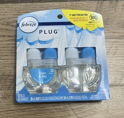 Febreze 2 Pack Dual Linen & Sky Scented Oil Plug Refill NEW