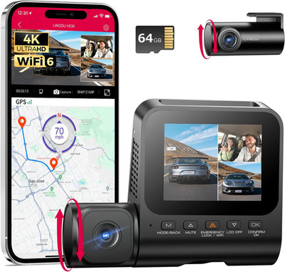 LINGDU 3 Kanal 4K+1080P+1080P Dashcam WiFi 6 GPS Parkmodus Sprachsteuerung 64GB
