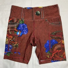 INKnBURN Women's Shorts Size 2 Red Color Dragon Print