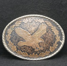 WD15152 AMAZING VINTAGE 1970s FLYING EAGLE BIRD FLORAL ARTWORK BELT BUCKLE