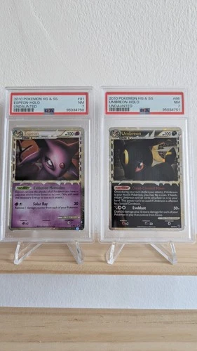 PSA 7 Sequential Pokemon HG & SS Undaunted Espeon 81/90 Umbreon 86/90 Prime Holo