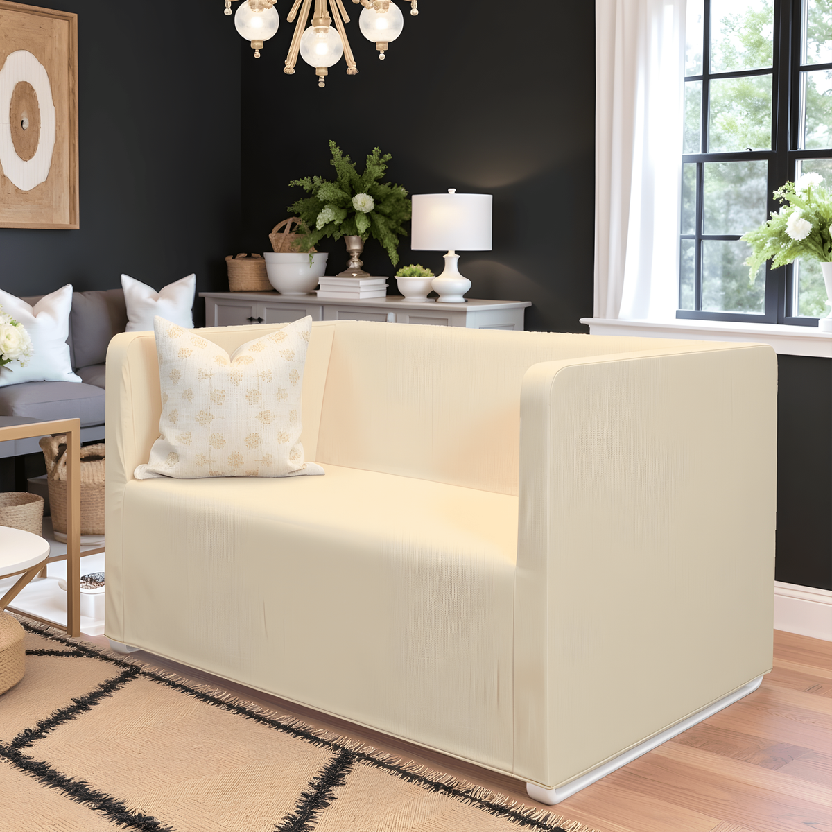 Farmhouse Beige Linen Slip Cover, Compatible with IKEA KNOPPARP