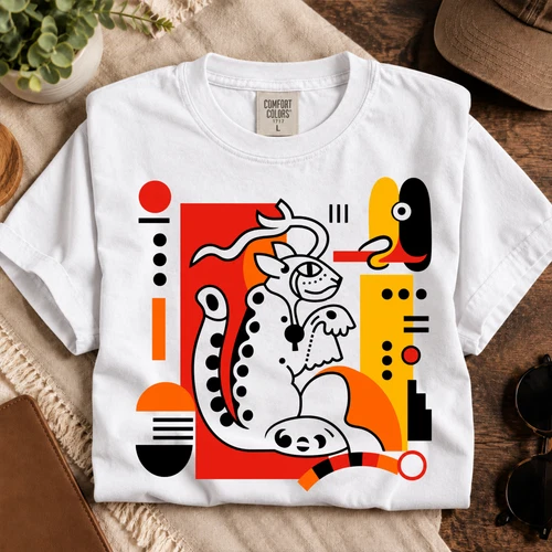 ArtMythica Vintage Mayan Jaguar Tribal Unisex Retro Premium T-Shirt Print White - product listing photo