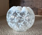 Antique FENTON White Opalescent Spanish Lace 4.5 inch Rose Bowl Vase crimped top