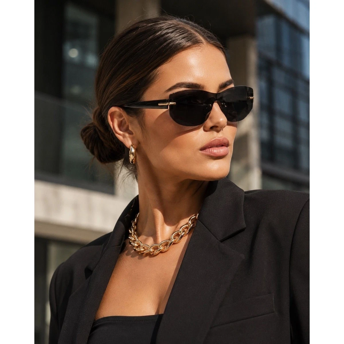 Oscar by Oscar de la Renta Oversized Shield Sunglasses UV Protection Oscar by Oscar de la Renta 1320P Black Polarized Sunglasses  main image 3