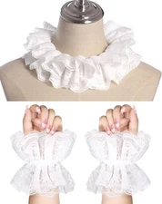 Neck Ruffle Collar Cuffs Set, Detachable Clown Costume Accessories