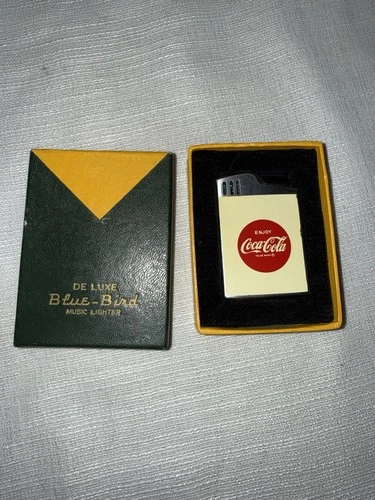OLD Vintage Coke Coca Cola Musical Lighter DELUXE BLUE BIRD White/Red Metal