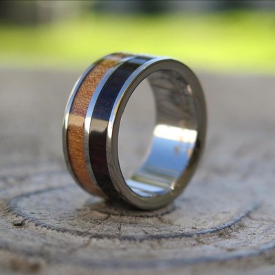 Hawaii Hawaiian Design Jewelry Wood Titanium Wedding Ring Band 6mm TRJP-1005-10