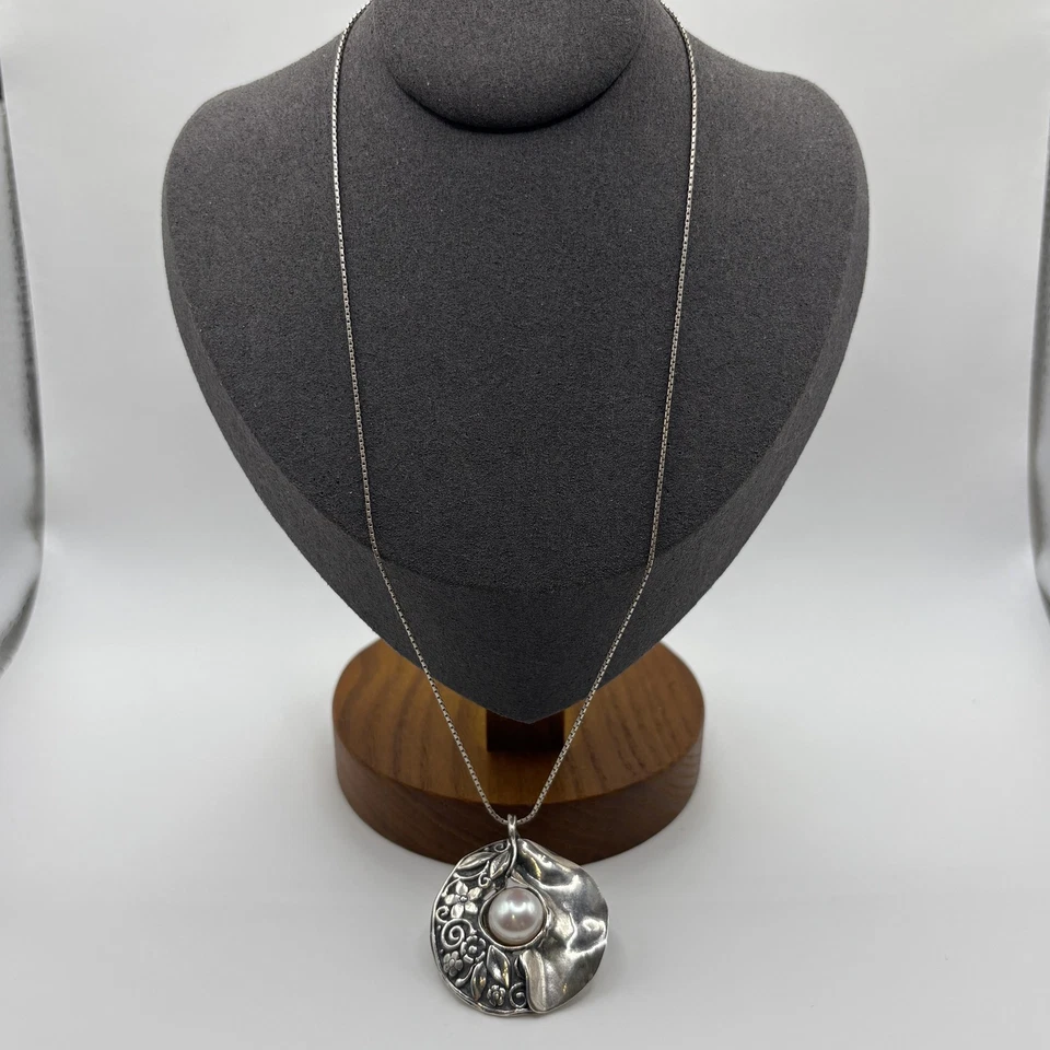 Collar colgante de perlas redondas de plata de ley 925 Israel Didae Shablool cadena de 16" Foto 4 de 4