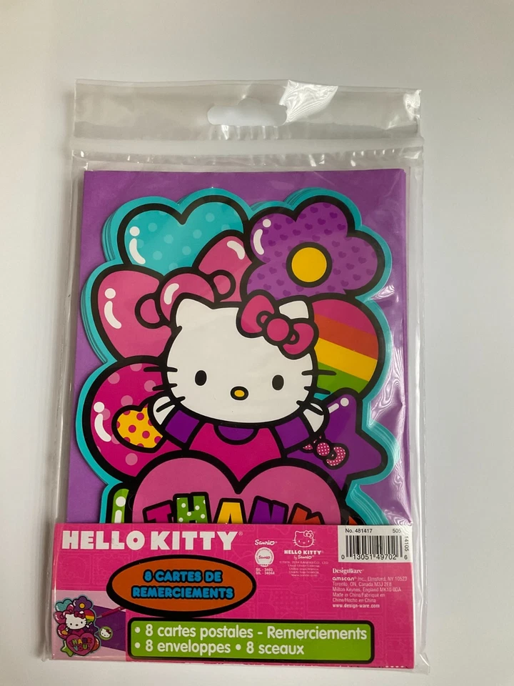 Hello Kitty Thank You Postcards With Envelopes and Seals 8 ct Girls Birthday - Image 2 of 2