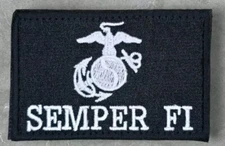 SEMPER FI MARINES USMC MARINE CORPS INSIGNIA BLACK TACTICAL MILITARY HOOK PATCH