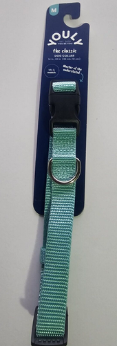 YOULY The Classic Turquoise Webbed Nylon Dog Collar, Medium