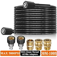 High Pressure Washer Hose 25/50/100' 5800PSI 3/8" QC &M22-14mm Extension Tube