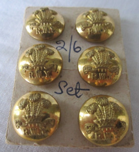 Six Royal Wiltshire Yeomanry (R.W.Y.) Gold Officer Buttons 15mm 2/6 Set England