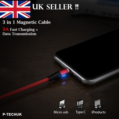 P_TECHUK 3 in 1 Mobile Phone Magnetic Data and Syn Cable Phone Charger Cable A2P - Picture 1 of 12