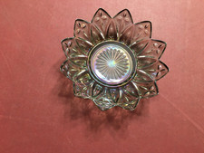 5-3/4" Green Carnival Glass Candy - Nut Dish With Stippled Rays To Cross Spires