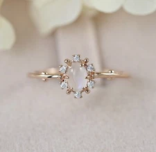 Moonstone Moissanite Dainty Engagement Wedding Ring 925 Sterling Silver S14165