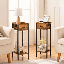 HOOBRO End Table Bedside Table Set of 2 Side Table Brown 9.8" x 9.8" x 27.6"