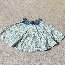 Vintage 90s Steel Jeans Flare Floral Skirt Denim Waist Junior Girls 5